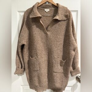 Cost Plus World Market Tan Collared V Neck Wool Blend Sweater OS Lagenlook